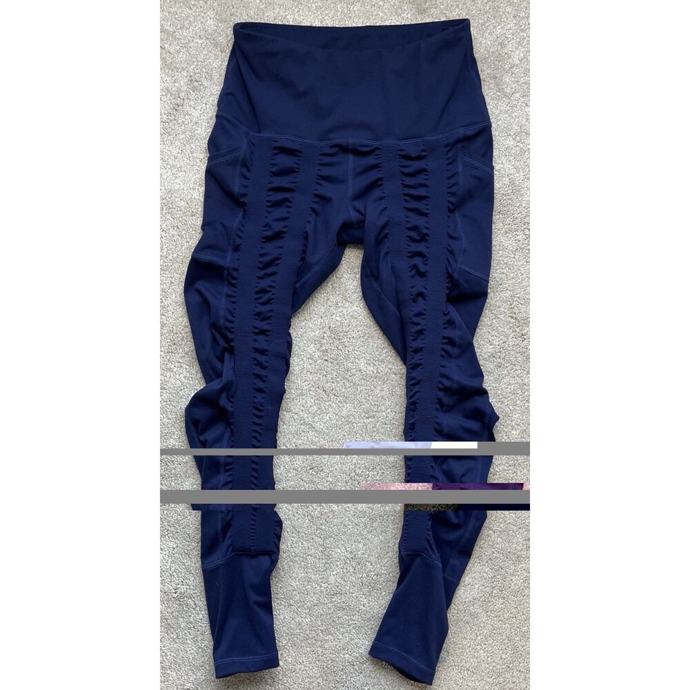 Sweetflexx Resistance Band Leggings Womens Size 10 Navy Blue High Rise Pockets